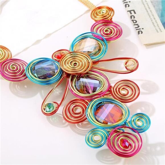 Colorful Rhinestone Jewelry Set Crystal Statement Large & Chunky Unique - Picture 6 of 8